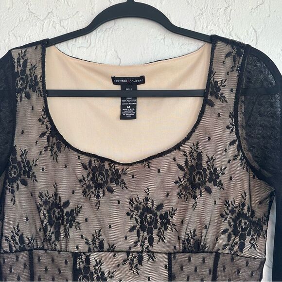 NY & COMPANY Blouse Top Women Medium Babydoll Y2K Sheer Lace Whimsigoth Vintage - Picture 2 of 5